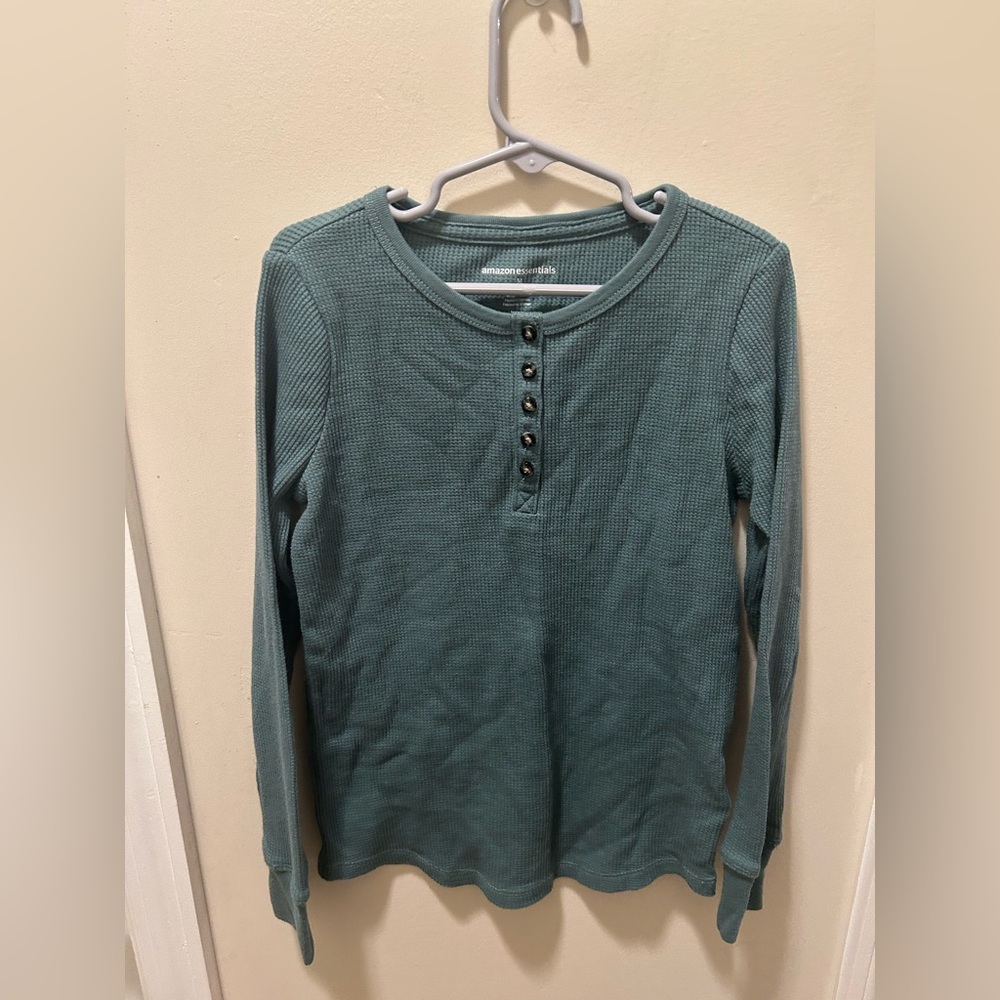 Girls Sz Med 8 Green Long Sleeve Henley Shirt